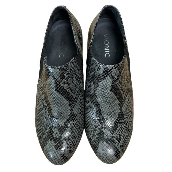 Vionic Orthotic Tanton Leather Snake Print Wedge Slip On Booties Size 9 - Picture 2 of 8